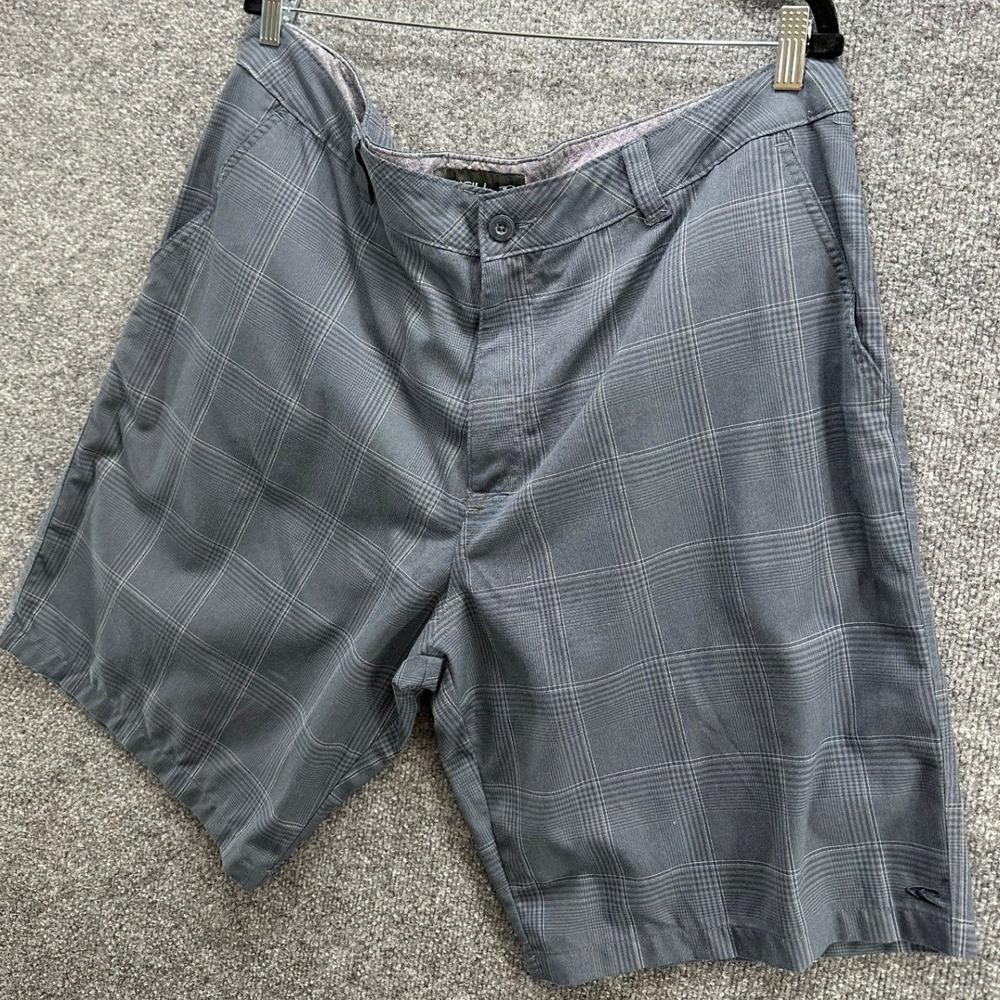 ONeill Mens Grey Plaid Hybrid Walk Shorts Size 40 Casual Surf Boardshorts
